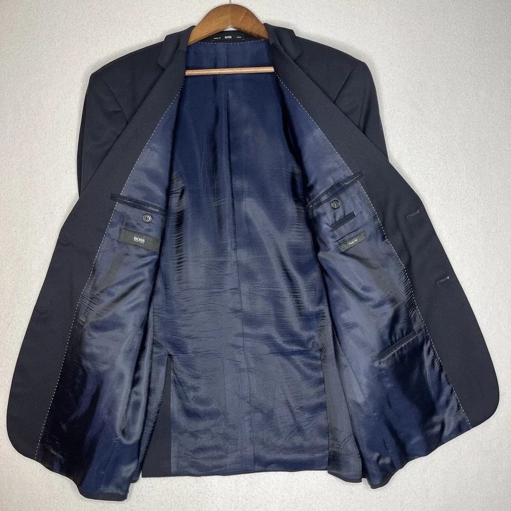 Hugo Boss Blazer Mens 44 R Navy Blue Super 110 Wool Jacket Business Casual